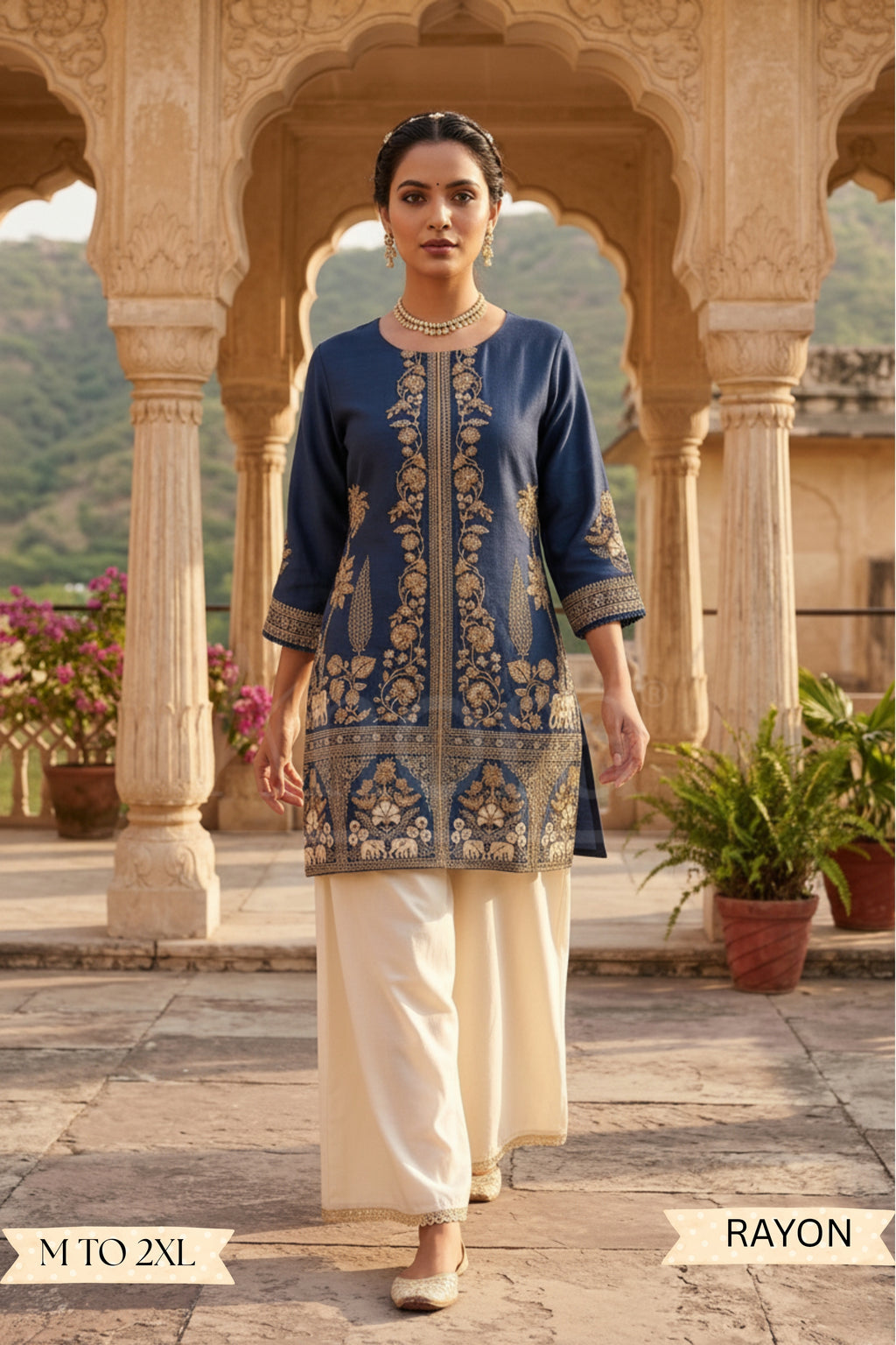 Buy Navi blue rayon print tunic Wholesale – Anora Fashions