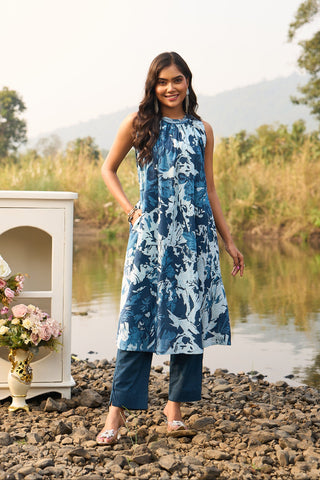 Womens Navi blue Kurta set 