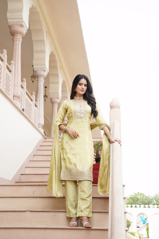 Floral and Geometric Yellow Silk Kurta Set