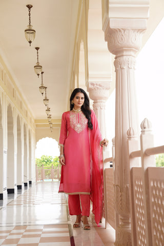 Red Blossom A-Line Kurta set