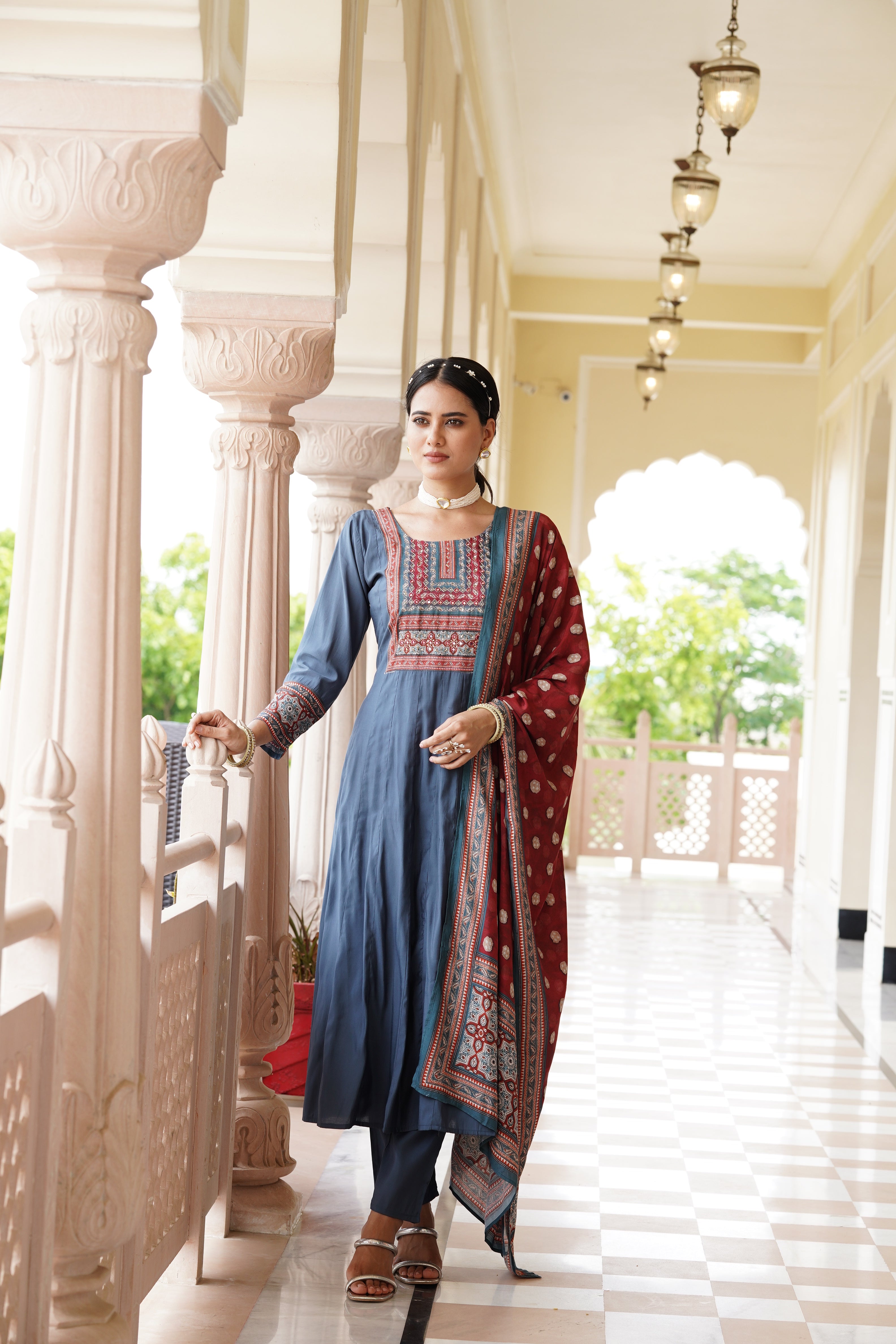 Blue Harmony Roman Silk Kurta Set Anora Fashions Blue Harmony Roman Silk Kurta Set Anora Fashions