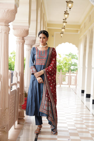 Blue Harmony Roman Silk Kurta Set