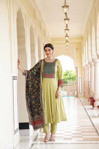 Pista Green Embroidered Set