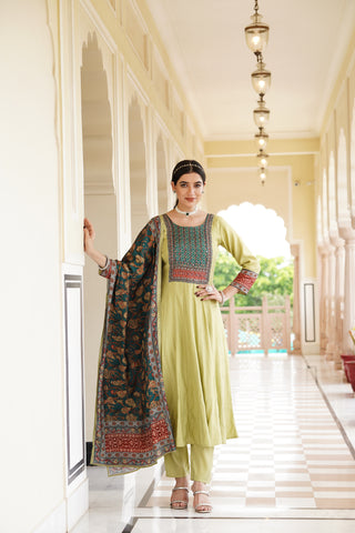 Pista Green Embroidered Set