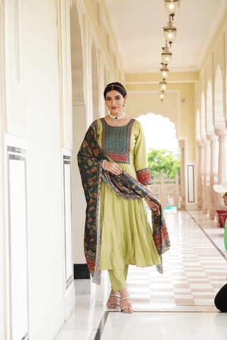 Pista Green Embroidered Set