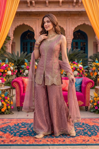 Anora Dusty Pink Festive Sharara Suit with Matching Dupatta