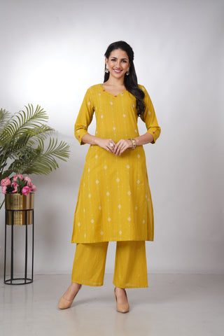 Mustard Yellow Cotton Kurta Set with Straight Pants