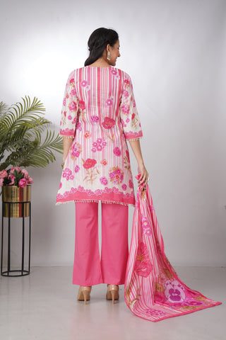 Pink Floral Printed Palazzo Kurta set With Duppata
