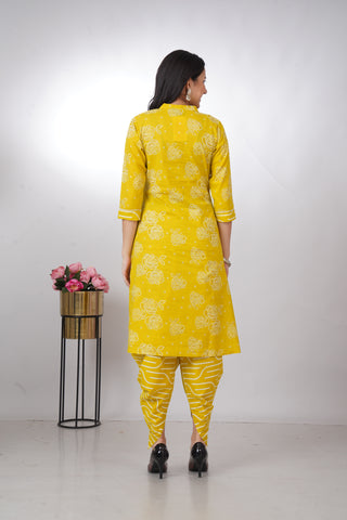 Stylish & Comfortable Printed Yellow Dhoti Kurta Set