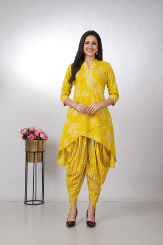Stylish & Comfortable Printed Yellow Dhoti Kurta Set