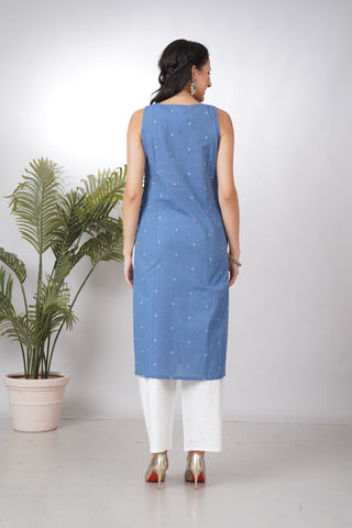 Minimal Blue Cotton Kurta Set with White Pant