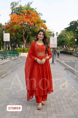 Elegant Orange Mul Chanderi Flared Parallel Set with Dupatta