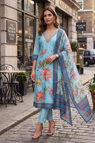 Premium Mul Chanderi Floral Printed Kurta Set with Dupatta