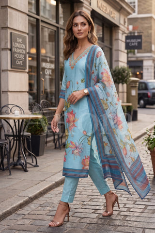 Premium Mul Chanderi Floral Printed Kurta Set with Dupatta