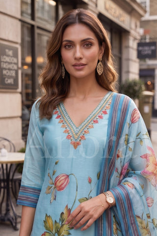 Premium Mul Chanderi Floral Printed Kurta Set with Dupatta