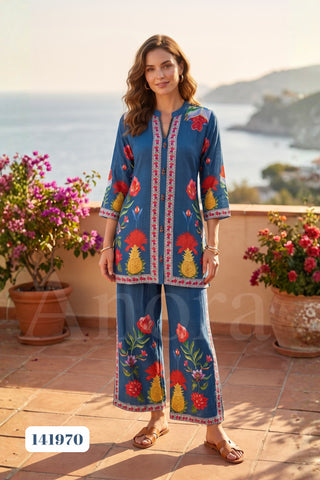 Chic Tropical Pineapple & Floral Print Cotton Co-Ord Set