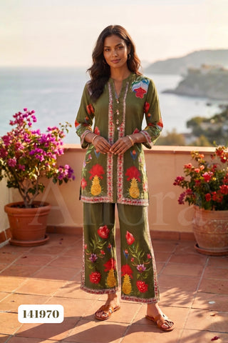 Chic Tropical Pineapple & Floral Print Cotton Co-Ord Set