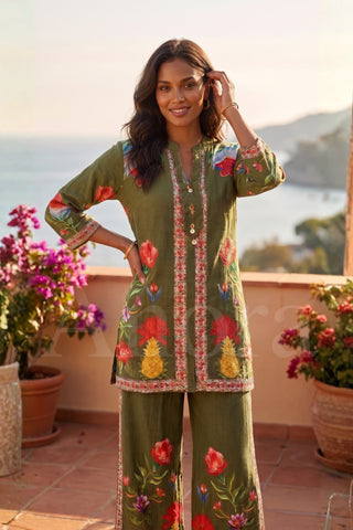 Chic Tropical Pineapple & Floral Print Cotton Co-Ord Set