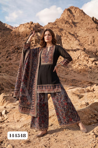 Black Viscose Georgette Straight Kurti with Printed Palazzo