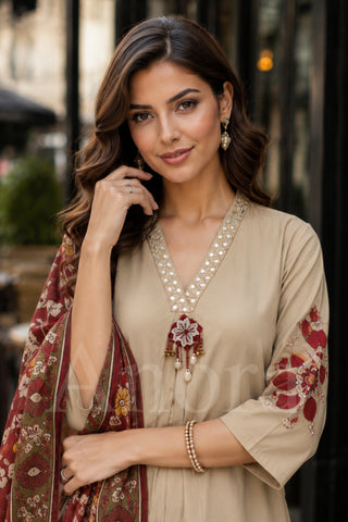 Premium Parallel Kurta Set with Printed Dupatta