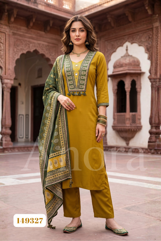 Mustard Yellow Gajji Silk Palazzo Set with Printed Dupatta