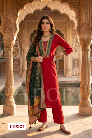 Elegant Red Ganji Silk Palazzo Set with Printed Dupatta