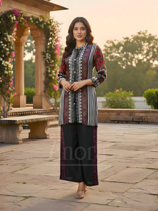 Buy Women black Printed Silk Coord Set