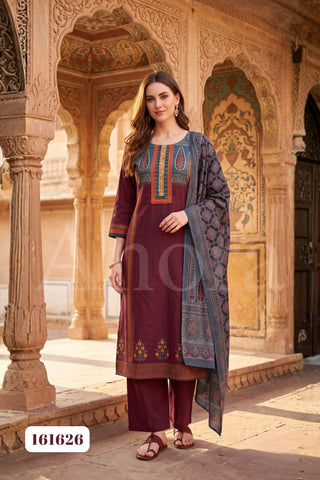Maroon Cotton Straight Kurti with Parallel Pants and Printed Dupatta
