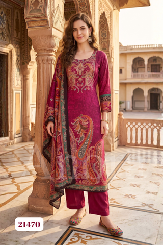 Elegant Wine Crepe Paisley Print Palazzo Set with Dupatta