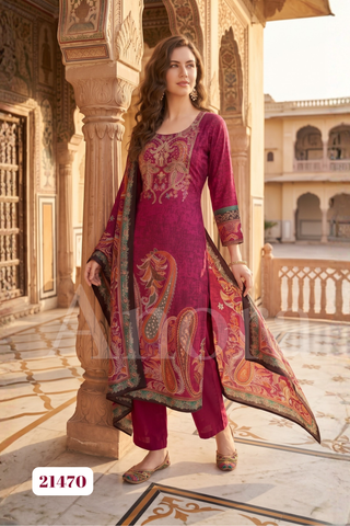 Elegant Wine Crepe Paisley Print Palazzo Set with Dupatta