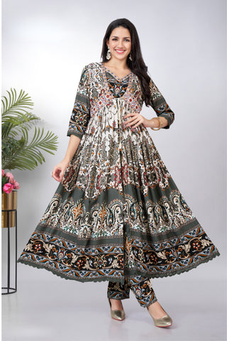 Traditional Boho Print A-line kurta Set Style