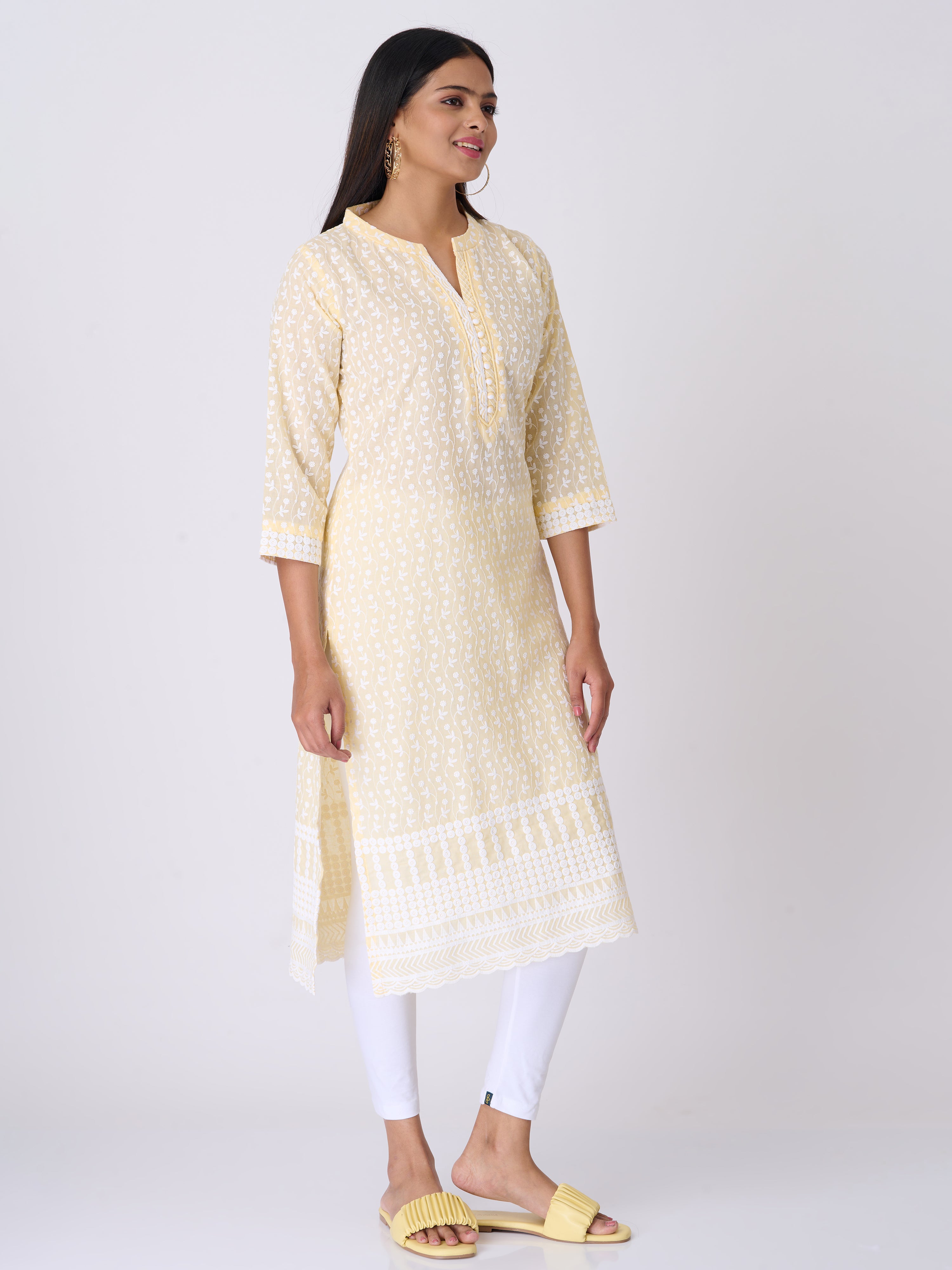 Anora Cotton Solid Tiny floral Creeper All over Chikankari