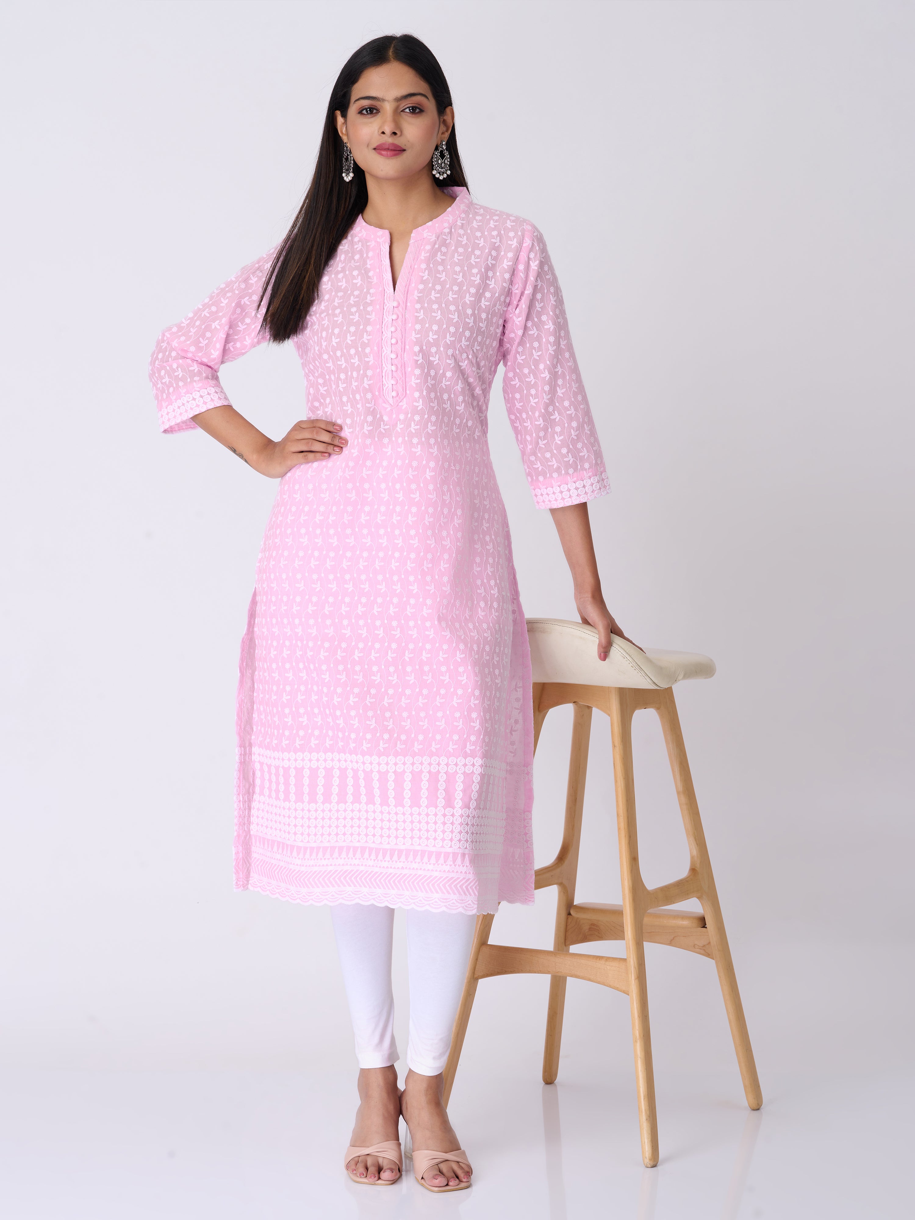 Anora Cotton Solid Tiny floral Creeper All over Chikankari