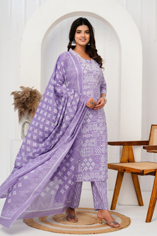 Cotton printed three piece Kurta set with Dupatta