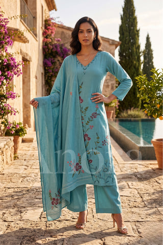 Floral Embroidered 3-Piece Kurta Palazzo Set