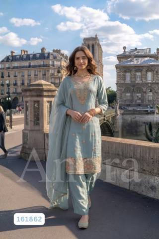 Elegant Powder Blue Tissue Embroidered Palazzo Set with Dupatta