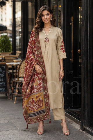 Premium Parallel Kurta Set with Printed Dupatta