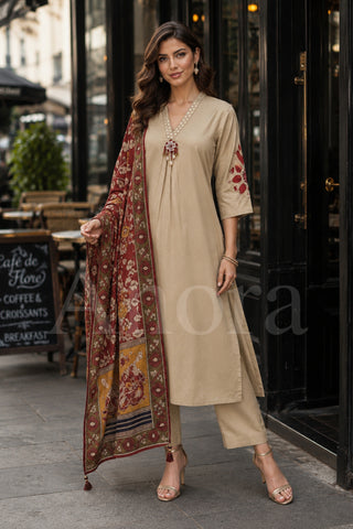 Premium Parallel Kurta Set with Printed Dupatta