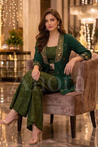 The Anora Festive Green Shrug & Printed Palazzo Suit