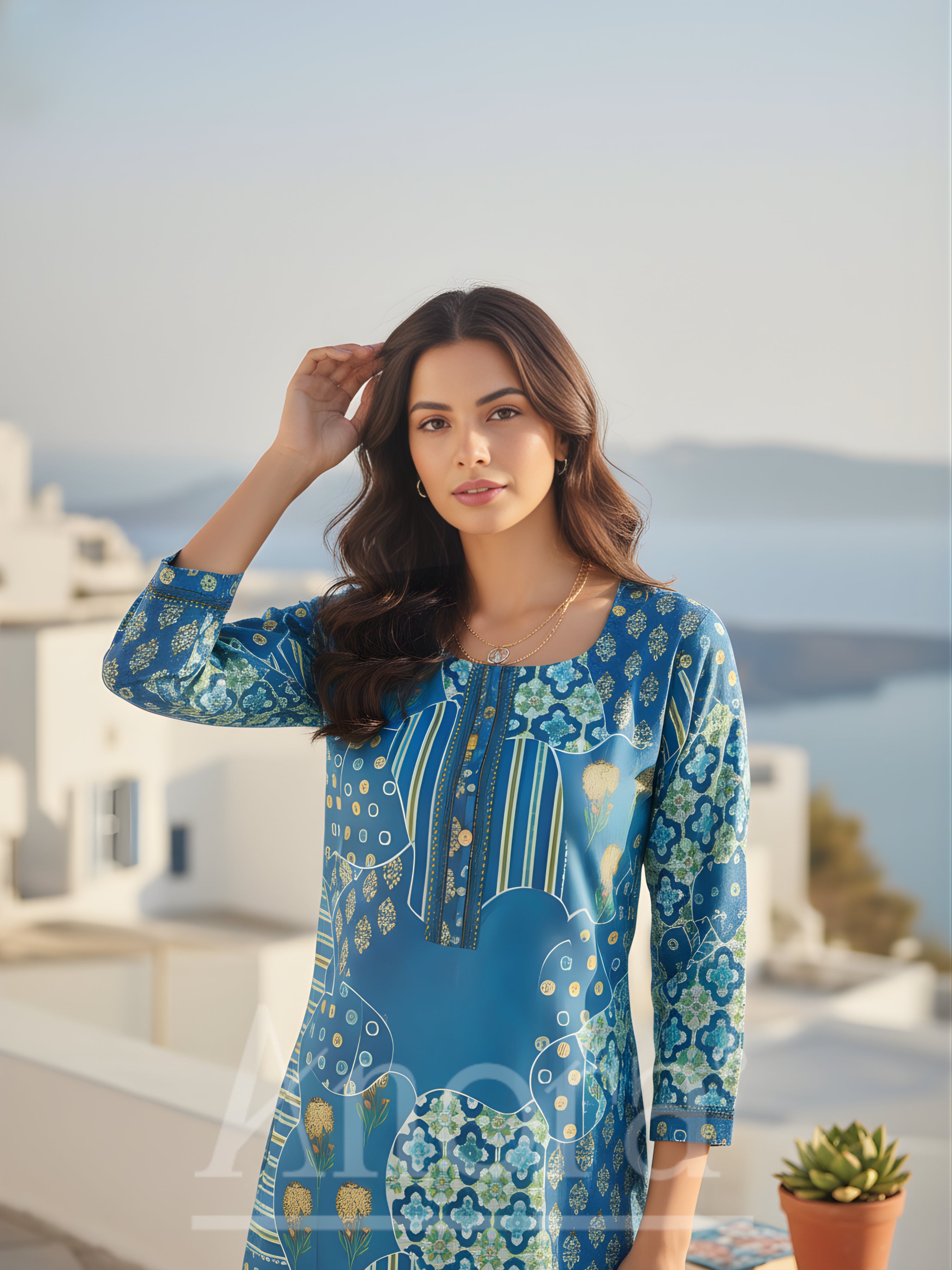 Women's Blue Printed Tunic Top Anora Fashions Women's Blue Printed Tunic Top Anora Fashions