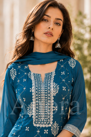 blue A-line kurta set