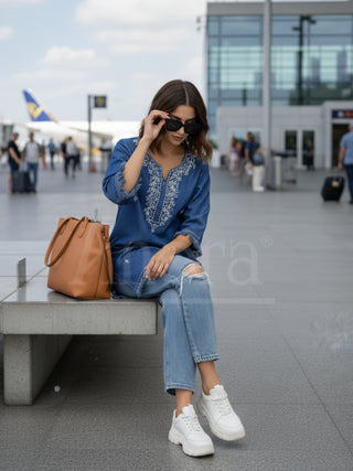 Embordery denim top