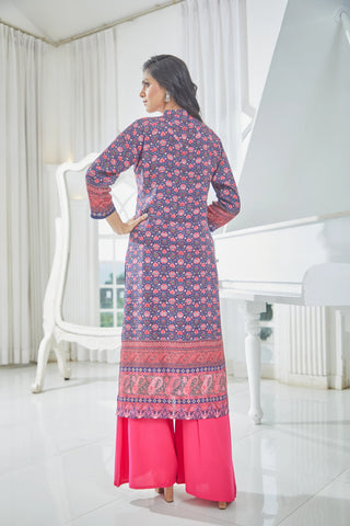 A-Line Kurti with Multicolored Floral and Geometric Patterns