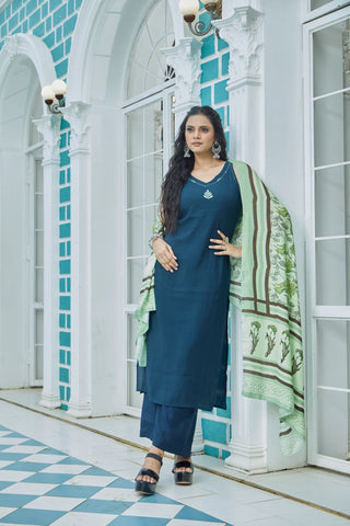 Blue Floral Kurta Set