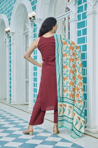 Casual Maroon Silk Kurta Set