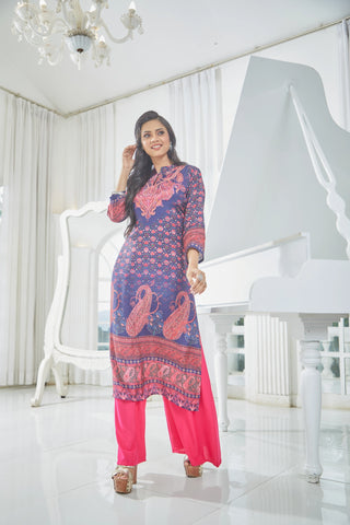 A-Line Kurti with Multicolored Floral and Geometric Patterns