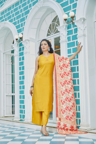 Yellow Floral Kurta Set