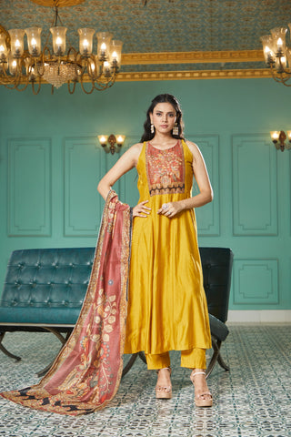 Mustard Embroidered Kurta Set