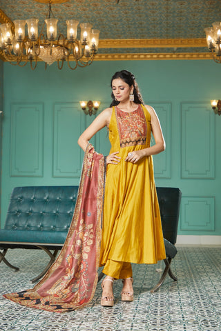 Mustard Embroidered Kurta Set