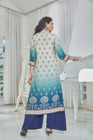 Blue Mandarin Collar Kurti